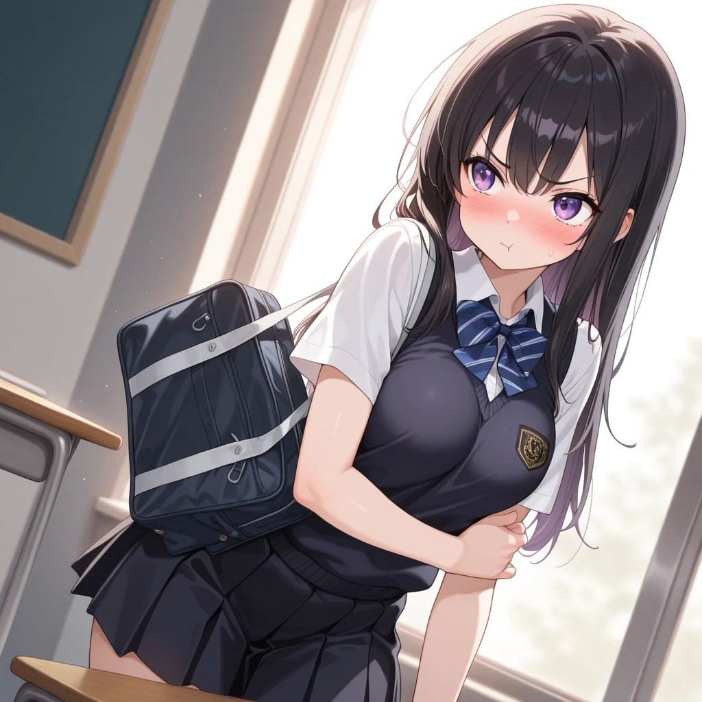 masutepiece, Best Quality,Illustration, Wallpaper, ultra -detail, Little Face Lori、(((molesting)))、Detailed eyes, Complex hairstyle、Sareme、(Frightened)、((embarrassed from))、(Teary-eyed:1.3)、(((Cute white underwear)))、(blazers、Kilted skirt)、ample breasts、((Morester))、((Girl being taken off her skirt by a man))