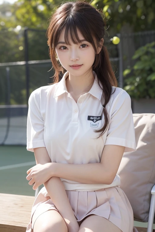 Japan high school girls、Have an iron、Inside the golf course、17 age，High school girl in realistic uniform sailor suit，short-hair、Phenomenally cute、（de pele branca）、(No bra)、Big breasts about to burst、shining legs、Glowing chest、rather chubby figure、Inviting eyes、