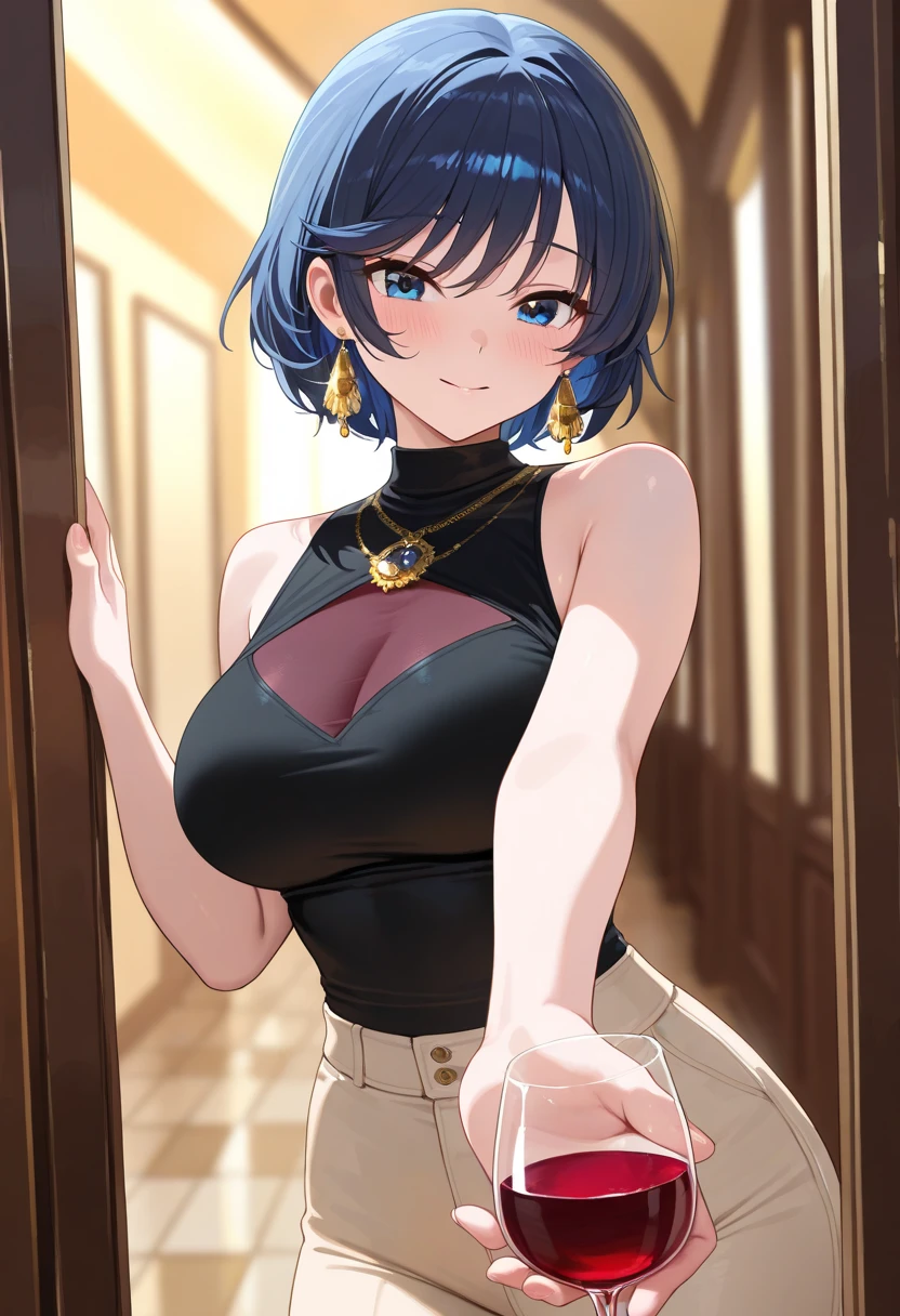 MarieK,short blue hair,ear piercing,hair over one eye,freckles,black eyes,makeup,
standing,smiling, upper body, ,black wristbands,midriff,belt,
picket fence,morning, solo, flashing busty breasts
(insanely detailed, beautiful detailed face, masterpiece, best quality)