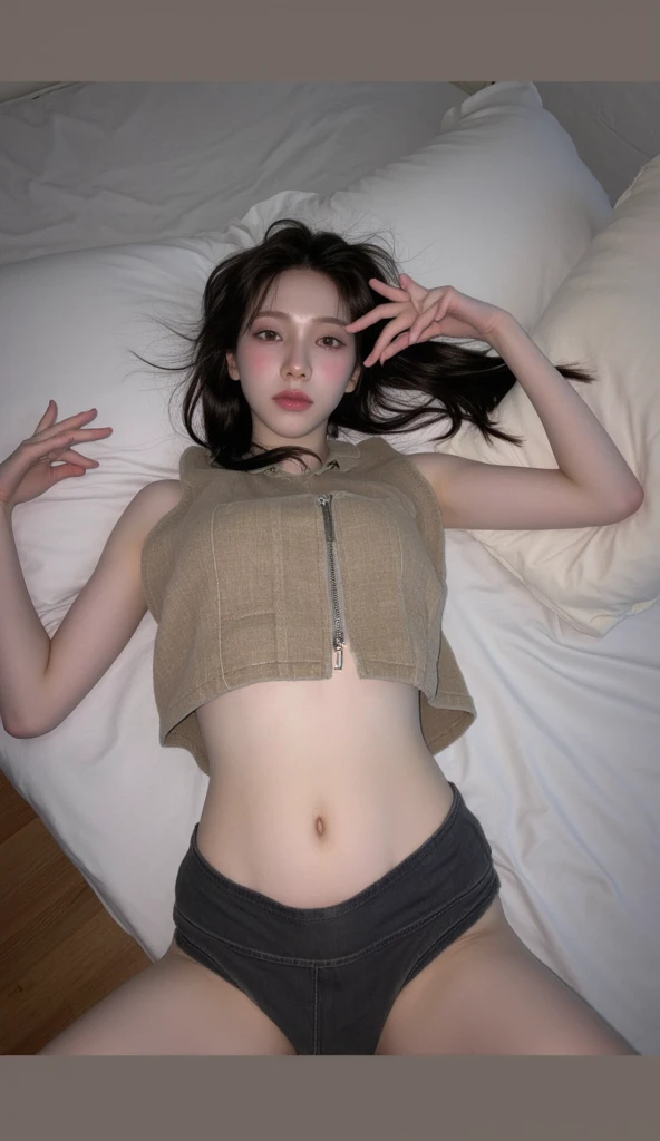 brown hair、short hair with bangs、(((lying on the bed)))(head on pillow),(Sleep habits),((no bra))、(((sleeping girl)))、boyish 30 year old、lively、((I can see your hairy pussy))、I can see your nipples、((clothes are in disarray))、(((bad sleep phase)))、Correct number of limbs、((delicate pictures)),(Detailed RAW photos of girls), (pieces fly:1.25), (highest quality:1.6), (ultra high resolution:1.5), (realistic:1.75), 8K resolution,:1.6), Canon EOS R5, 50mm, confused, Super detailed,cinematic lighting,(PANTYDROP), (Panties dropped down somewhere along the legs without hands involved.),