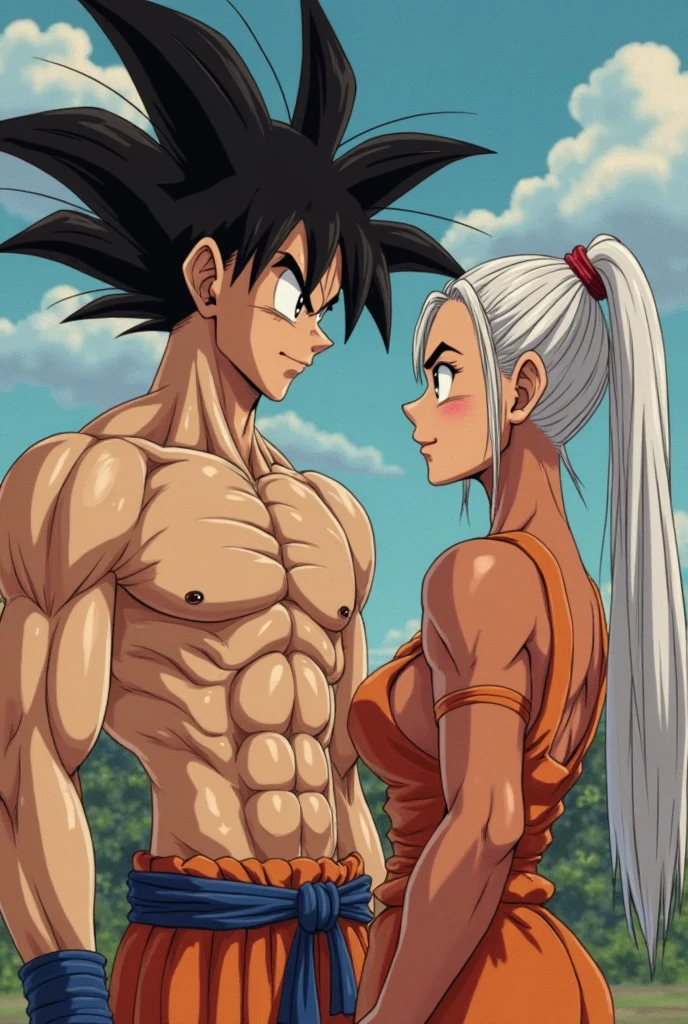 Make a hentai image, with freezer in second form putting his penis in milk's mouth from dragon ball and milk wearing sensual clothes