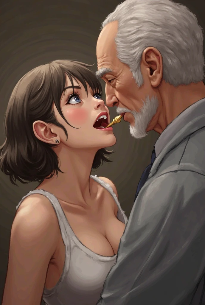 Woman sucking on old man&#39;s cock　Both are naked and intertwined　Old man with a lively cock　Rejoicing Woman