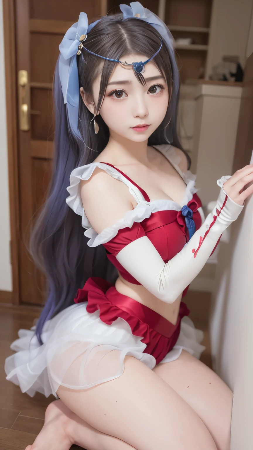 8K High Resolution、Christmas Decorated Room 、Pretty Cure cosplay、cute cosplay、Milky Rose purple costume with meticulous attention to detail、Glamorous and cute high school girl with big 、