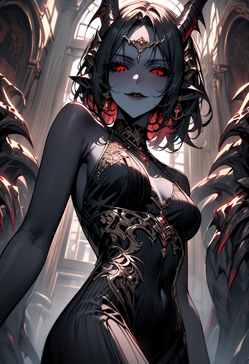 goddess, beautiful, evil, seductive, evil smile, perfect body