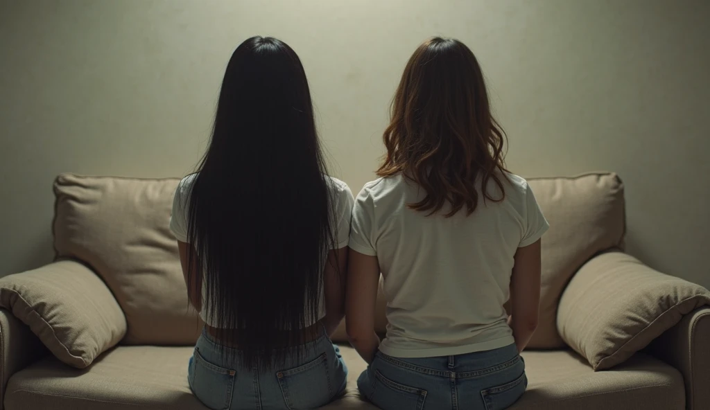 A boy looking at a girl from behind, both sitting on a chair, girl is talking to her mother who is at her left