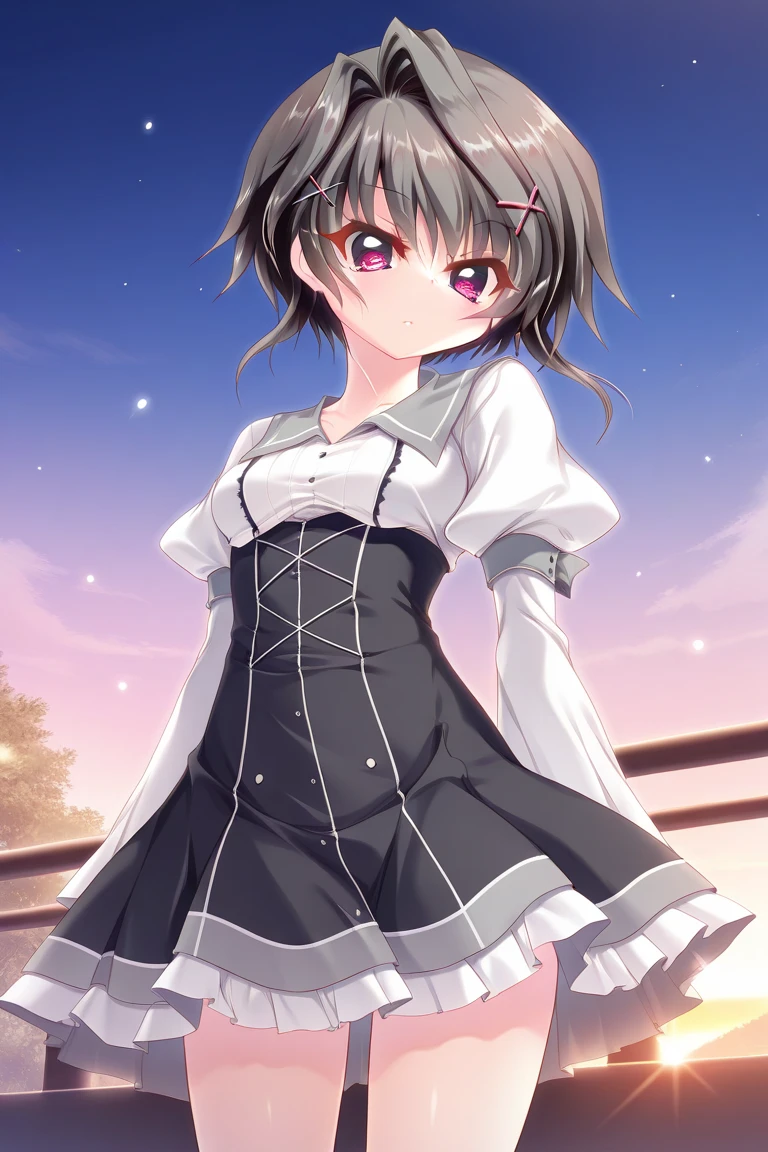 masterpiece, highest quality, girl, alone, private server,No sleeve,white dress,outdoor,red eyes,smile, blush,black hair bob,sexy face,Cheeky smirk,mischief,spring,flower,Does not show fingertips,hide your hands,holiday