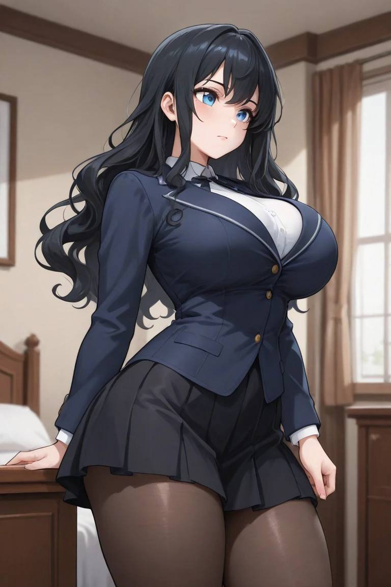 “（Perfect masterpiece：1.2），（best quality：1.2），Stunning face，Girl student uniform，mature chubby，Large pupilakeup for bright eyes，long, Luxurious Rashul Pout，Irresistible charm。”（（（Super huge，deep:1）））