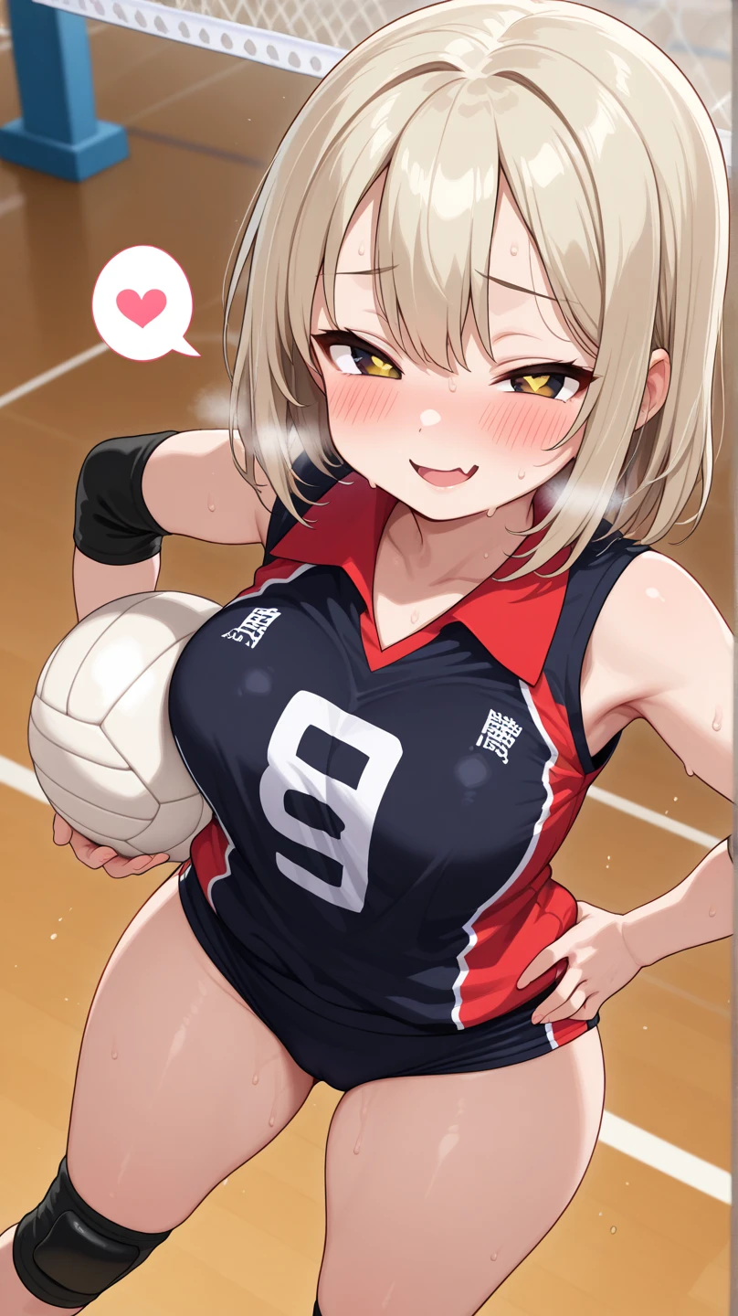 unity 8k wallpaper, anatomically correct, (((masterpiece))), (((best quality))), (((ultra detailed))), (((high-resolution))), ((Ultimate cutie)), perfect hands, perfect finger, (((good anatomy))), detailed beautiful face, shiny hair, (((gyaru))), (potbelly), (curvy), medium breasts, ((Thick thighs)), (((solo))), ((seductive smile)), (((blush))), 
BREAK, (((sit astride the perfectly spherical shape 6-inch volleyball))), (((Straddling a perfectly spherical 6" volleyball))), (((Perfectly spherical 6" volleyball fits perfectly crotch))), BREAK, (((Rub the  Perfectly spherical 6" volleyball against crotch))), 
BREAK, (Collared volleyball uniforms), sleeveless, ((buruma)), ((kneepad)), (pussy juice stained), (elbow pad), (((sweat))), (((covered in sweat))), ((deep breathing)), in Volleyball Court, indoor, lighting,  looking at viewer, full body, (spoken heart)