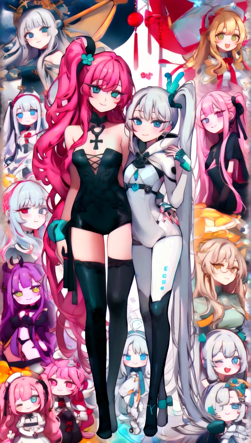 flat vector art, woman, beautiful anime style woman, flat color, wide angle, clean detailed faces, intracate clothing, analogous colors, glowing shadows, beautiful gradient, clean image, high definition, Luminous Studio graphics engine, cute face, slim waist, nice hips, green hair, pink hair, sunglasses, sparkling eyes, happy tears, nervous smile, depth of field, high detail, anime, Romanticism, Hyperrealism, Suprematism, backlighting, Fujicolor, framed, cowboy shot, vanishing point, wide shot, Wide-Angle, Ultra-Wide Angle, Eye-Level Shot, f/16, high quality, retina, masterpiece, ccurate, anatomically correct, super detail, high details, high quality, highres
