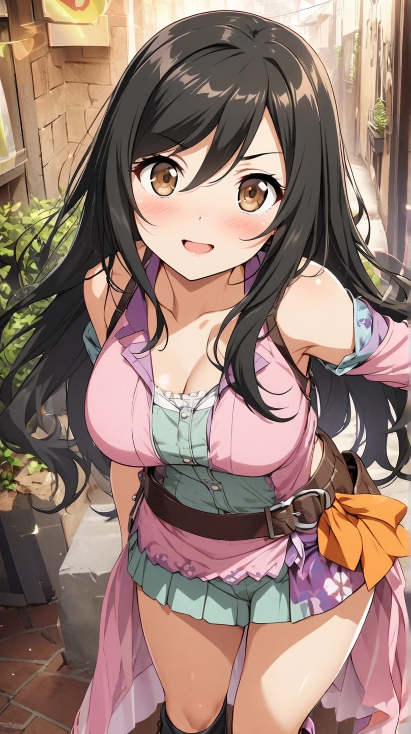 (chef-d&#39;artwork, best quality:1.2),nezuko de face nue nous regardant en souriant (gros seins) (pas d'habit (nue) (tout le corp)