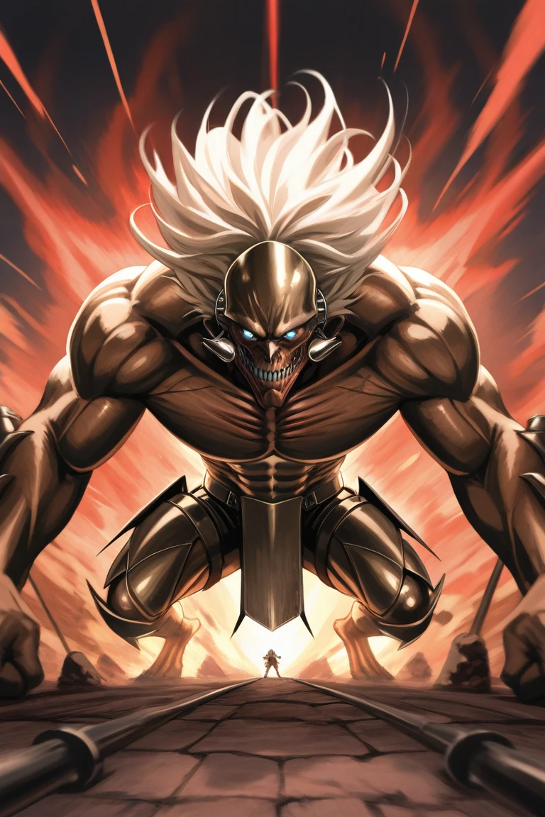 Faça um Hollow de Bleach, tipo um monstro, with strong arms and tall.