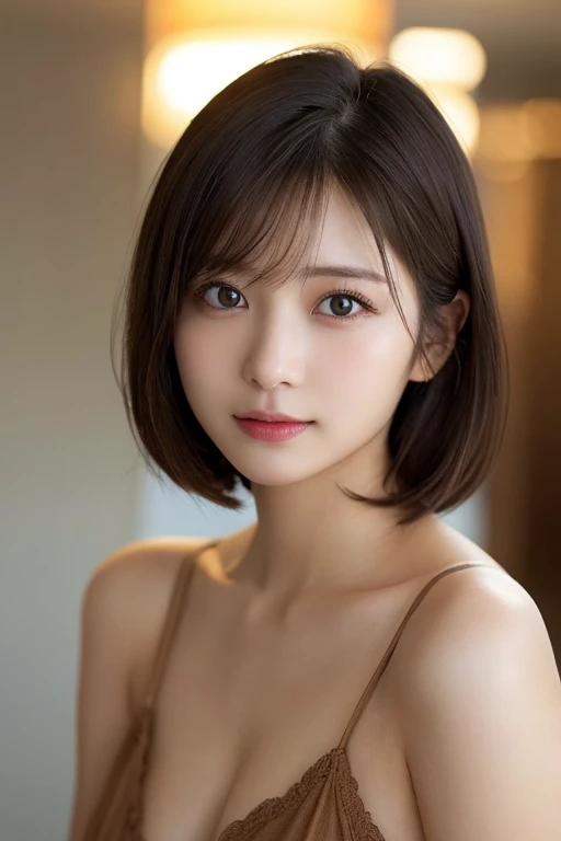 (Bob Cut Hair:1.2),(Wearing a blouse:1.2),1 person,Japanese,21 years old,(Small breasts:1.3),(Highest quality,masterpiece:1.3,Ultra-high resolution,),(Very detailedな,Caustics),(Realistic:1.4,RAW shooting,)Ultra-Realistic Capture,Very detailed,High resolution 16K human skin closeup。 Natural skin texture、,pores、、It needs to be detailed enough to be easily identifiable。 Skin tone is even and healthy looking。 Use natural light and color, Happy expression, Looking into the camera, Perfect dynamic composition, Outdoor、Cleavage、sheer、Earrings