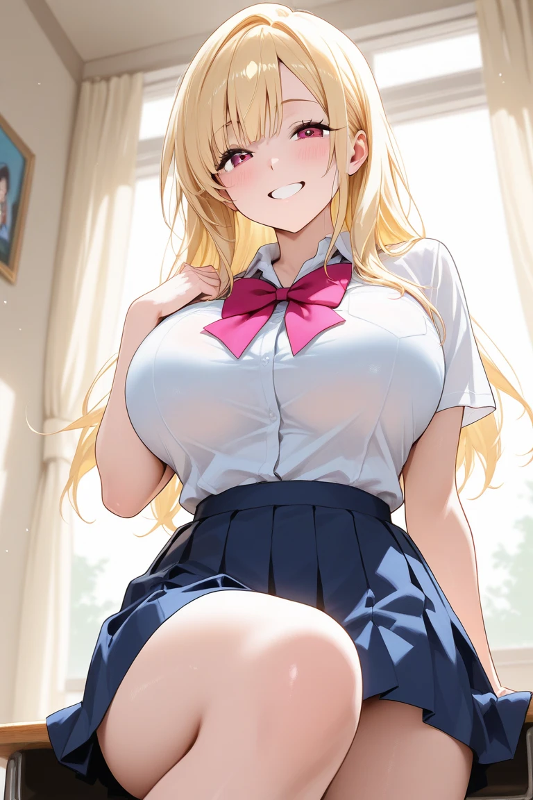 masterpiece, high quality, One girl, fix, Blonde Hair, Pink Eyes, , Knee socks, Pink is good