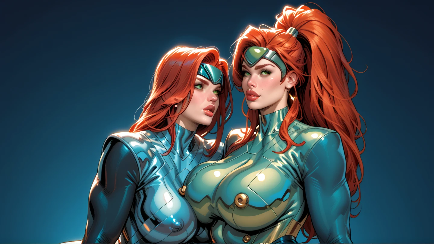 a image of a female bodybuilder, in the style of hyper-detailed anime characters, high-resolution detail, 8k uhd, green eyes, long hair, room, red hair, smile, ocean, rock, bangs, camouflage, high quality,heavy metal style, color enhancing, smoothie edition, edgy pop art, aesthetic, Jim Lee style, Marvel Comics