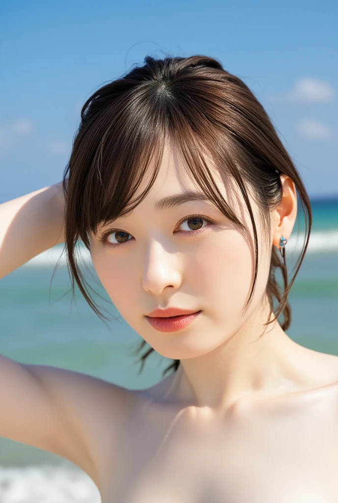 (masutepiece:1.3), (8K, Photorealistic, Raw photo, Best Quality: 1.4), Japanese, (1girl in), Beautiful face, (Realistic face), (Black hair), Beautiful hairstyle, Realistic eyes, Beautiful detailed eyes, (Realistic skin), Beautiful skin, Attractive, 超A high resolution, A hyper-realistic, Highly detailed, Golden ratio,School uniform. (3 Gills:1.5),  (Sony Alpha 1, 50.1 megapixel full-frame CMOS sensor, 8K video recording function), (telephoto lens), (Realistic),(8K, 超A high resolution, Best Quality, masutepiece:1.2),Ultra-detailed,beautifull detailed face, FULL ANATOMY,(Beautiful detailed eyes:1.3),Smile,extremely delicate and beautiful,
Extremely detailed,
nffsw,
Unity,
8K Wallpaper,
amazing,
finely detail,
Ultra-detailed,
High resolution,
Extremely detailed,
extremely detailed eye and face,Wet, ((Luxury Hotels:1.1)),((Colorful micro bikini:1.1)), [Ponytail],(huge-breasted, cleavage:1.3),