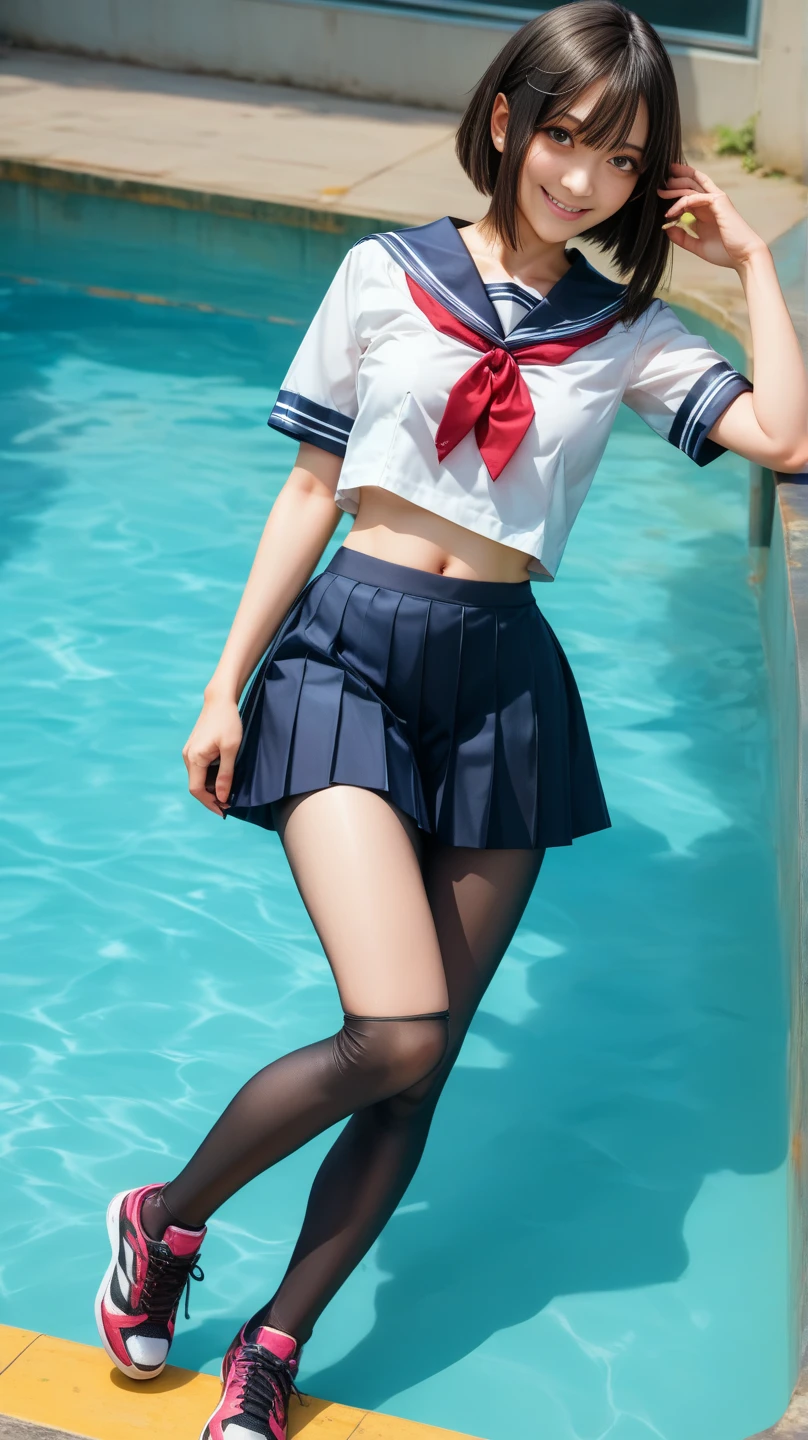 (masterpiece, Highest quality, High resolution), (Anna Tanaka), Sailor suit, Cotton panties, One Girl, Browsing Caution, Shot looking up from your feet