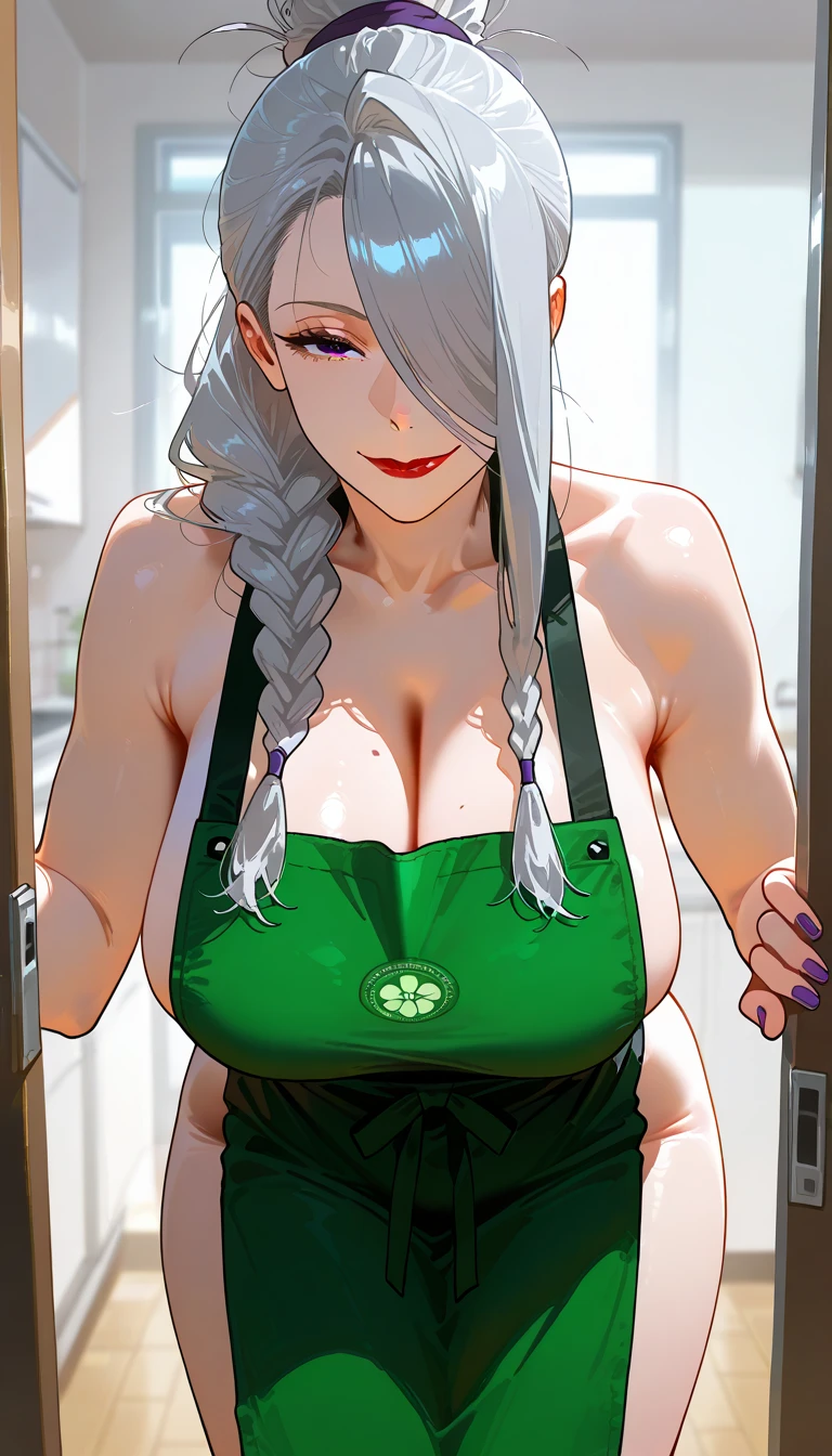 beutiful, (beste-Qualit, tmasterpiece, Super detailed: 1.5), perfect lighting, glittering, hires, Nature, cobblestone, steam, blue skies, At a distance, body complet, facial focus, a 1girl, Mitsuri (Demon Slayer), handsome girl, beatiful face ((Mitsuri (Demon Slayer))), Girl with long green and pink gradient hair and green eyes in a long-sleeved jacket and neckline, (((Chest view)))((,naked breasts:1.4)), ((Bare Tits:1.4)),White Haori, black skirt with silver belt and green striped hips, rose hair, green hair, Gradient hair, multi-colored hair, hairlong, quiff, twin braids, green colored eyes, Demon Slayer Uniform, Long sleeve jacket, White Haori, blackskirt, Silver Belt, green striped thighs, blusher, the sweat, realisti, pectorals,, wide thighs, (Thick rods: 0,9), décolleté, standingn, Hands Behind Your Back, gaze at the viewer, Erotica