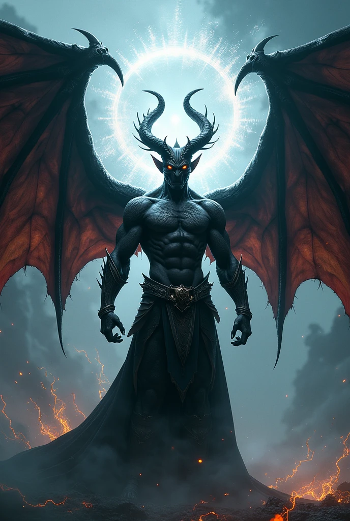 deer、bat wings on the back,、Human-like front legy ass is on fire、Bad face、hell