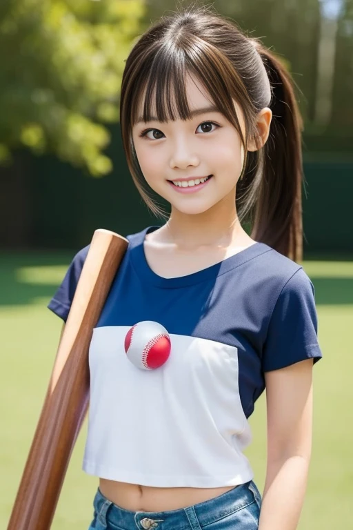 ​masterpiece, top-quality, FULL ANATOMY、Raw foto, Photorealsitic、(Cute little face:1.3)、(Very cute smile:1.7)、(with round face:1.9)、(She has a cute face like an idol:1.2)、 depth of fields, hight resolution, ultra-detailliert, finely detail, ighly detailed, extremely detailed eye and face, Realistic pupils, foco nítido, 20-year-old woman、Looking at the camera、(One lady、独奏)、 poneyTail、Curly hair、A dark-haired、Very detailed 8k wallpaper、Show me your whole body、is standing、Angle from below、(Thigh close-up:1.3)、(Nice figure、big breasts thin waist、Kubire、huge tit、Clothing that emphasizes the bulge of the chest、cammel toe)、depth of fields、Bokeh in the background、(Wearing a tennis uniform, skirt too short、I can see my panties:1.5)