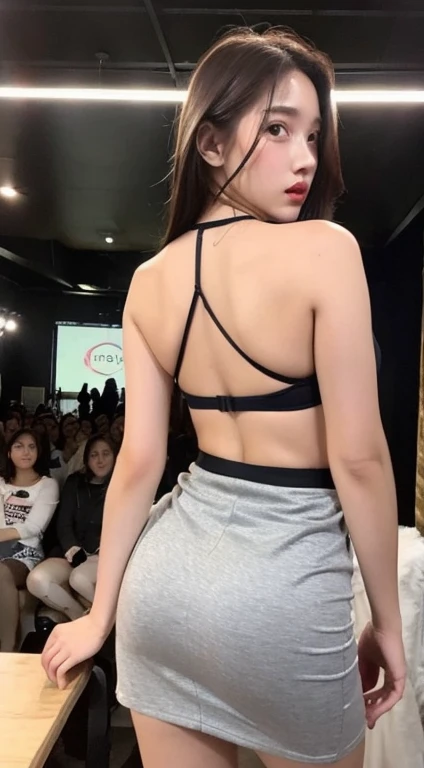 alone, (High cut T-back T-front police lingerie, a female police officer), stockings, city lights, expect,(Looking at the audience: 1.3), take your lips off, glowing skin, skin dents, best quality, ultra high resolution, (realism: 1.4), open your legs,