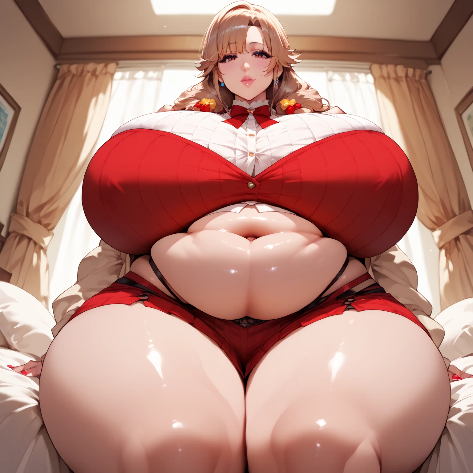 big belly, sitting, pregnant, fat, large stomach, fatty, fat, large belly, standing, fat belly, very fat, large stomach, chubby,very fat, safe for work, obese, giant belly, fat, huge, heavy, very fat, safe for work, fat, large belly, big belly, very fat, large stomach, chubby (best quality, masterpiece), Ann takamaki, christ, table with food