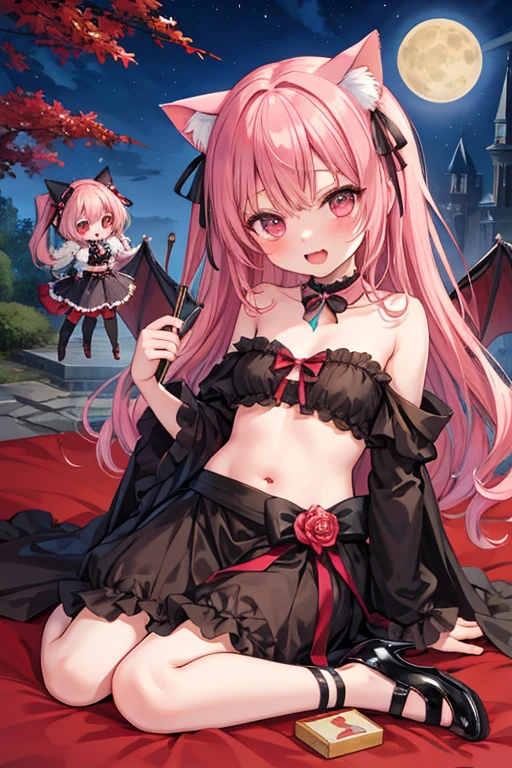 (1girl in:1.2), (Solo:1.2), masutepiece, nffsw、Shaderrilliant texture work、Ultra-detailed eyes、ultra-intricate pupil in eyes、top-quality、shocking pink hair、Vivid Color、Standing picture of the game、Succubus、succubus clothes、underboob、Succubus horns、Succubus Wings、Succubus tail、succubus mini skirt、pantie shot、Skinny Legs、Raw feet、Qing Ercai、bare hand、evil smile、Pink blush、Showing the soles of the feet、Black costume、Succubus Accessories、early、