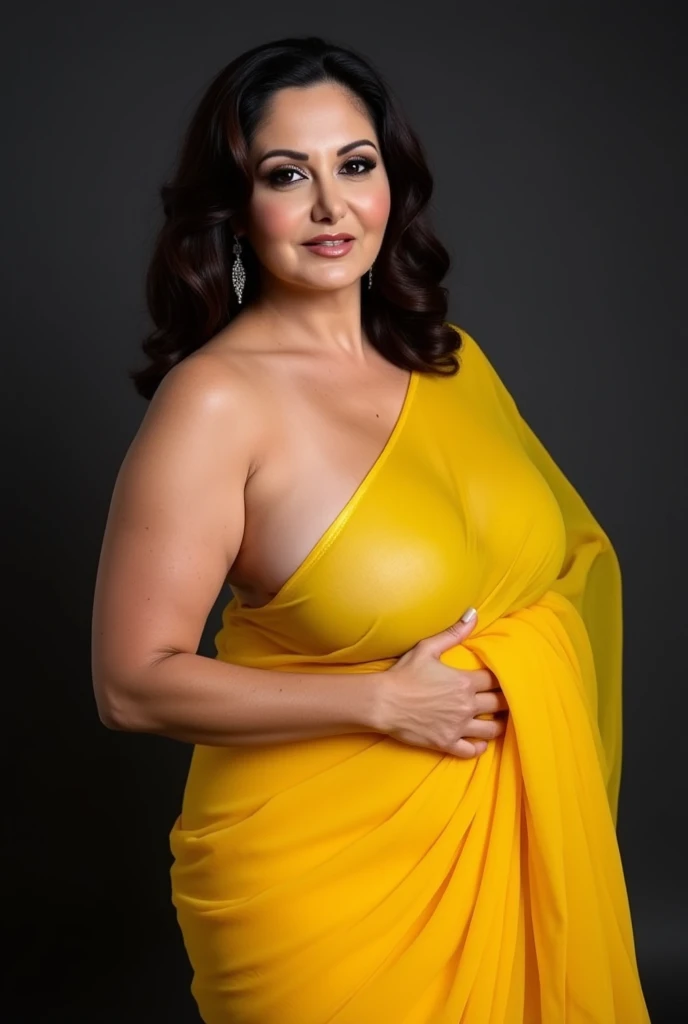 50yo mature MILF Anushka Shetty,((best quality)), ((masterpiece)), ((realistic)), eye kajal, eye liner, mascara, light red lips, curvy hot mommy figure, sensual Beauty, provoking body, extreme sweat, sweat soaked skin, slight stretch marks, alluring figure,  bulging figure, thick charming lady, curvy, thick navel, full figured woman, eye kajal, massive breast, full body, styled hair, pierced eyes, female face,royal aura, trend on artstation , sharp focus, studio photo, intricate detail, very detailed, detailed eye, illustration, very detailed, sharp focus, digital render, professional, 4k