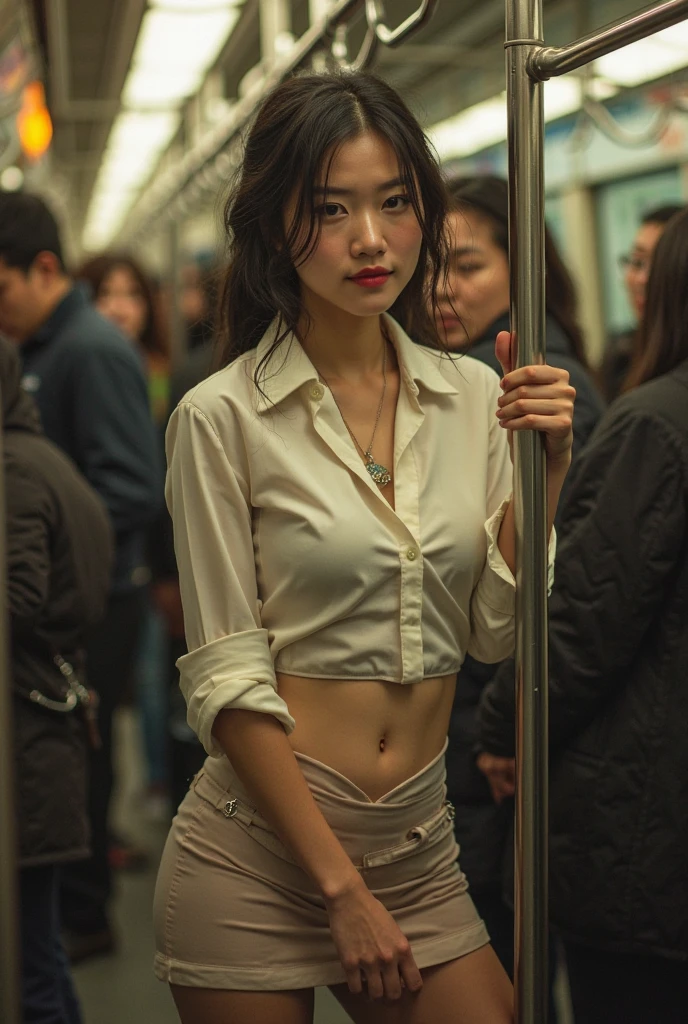 (32K:1.9, Highest quality, masterpiece, Ultra-high resolution, Professional low-angle camerawork:1.5, Very detailedな肌と顔の質感:1.4), Always accurate, Very detailed, ((25 year old Japanese woman, Big breasts on the verge of collapse:1.2, crowded train:1.6, Several men touched parts of her body.:1.9, A tight skirt and a white shirt:1.5, Incredibly slim body:1.3, areola is not visible)), Fair skin, elegant, sense of cleanliness, Thin eyebrows, (Big eyes that exude beautiful eroticism:0.4, Embarrassed smile:1.0, I despise you from the bottom of my heart:0.8, Open your mouth a little, lipstick, Feel the beautiful eroticism:0.9), (Wet dark brown medium length hair), Bag, Earrings, necklace, bracelet, romantic, mysterious, Object of admiration, original, dramatic, artistic, Innovative, charm, Heartful, Fancy, sense of openness, special, (exciting, Extreme, Tilt, sense of loss, suffering, sufferingの表現), (((若さのcharm, 女性的なcharm)))