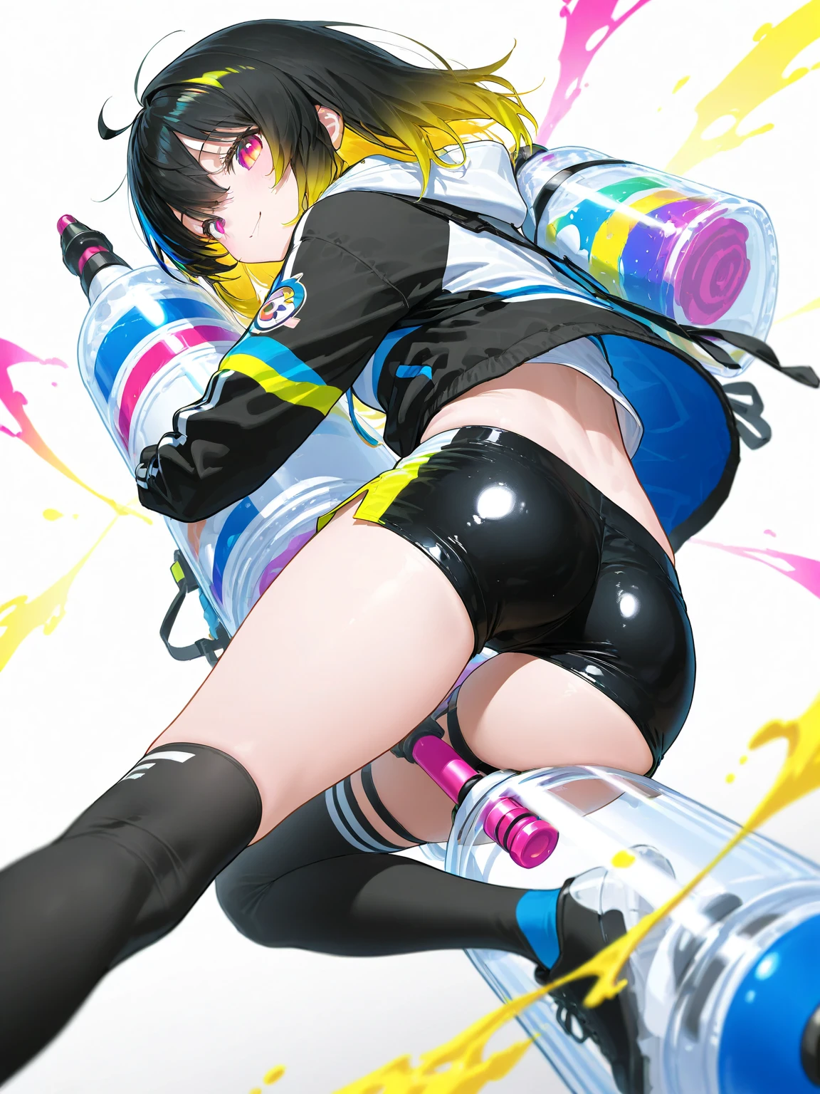 nsfw,(super fine illustration,8K CG wallpaper,best quality,extremely detailed,ultra high res,best aesthetic),(cowboy shot,from front),idolmaster, {{{haruna Kamijo}}}, (20yo, beautiful girl), (beautiful brown eyes),((((beautiful black hair)))), ((short hair)), (((bule rim glasses))), (wet hair), (wet skin), ((sweat)), ((steam)), (flat chests,midium breasts), (tall), (slender), (((bule cyber suit))), (((see-through)),((open clothes)), ((pubic black hair:1.5)), (((on stage))), ((((spread legs)))),((spread pussy:1.5)),(open mouths), (a big smile), ((stick out tongue)),(feel good), (one eye closed),((do a peace sign)),((((headset)))),(bukkake, cum on body:1.3),(bukkake, cum on face:1.1),(bukkake, cum on hair:1.1),(ecstacy),((bule clothes)),((((sex,cowgirl,pov)))),