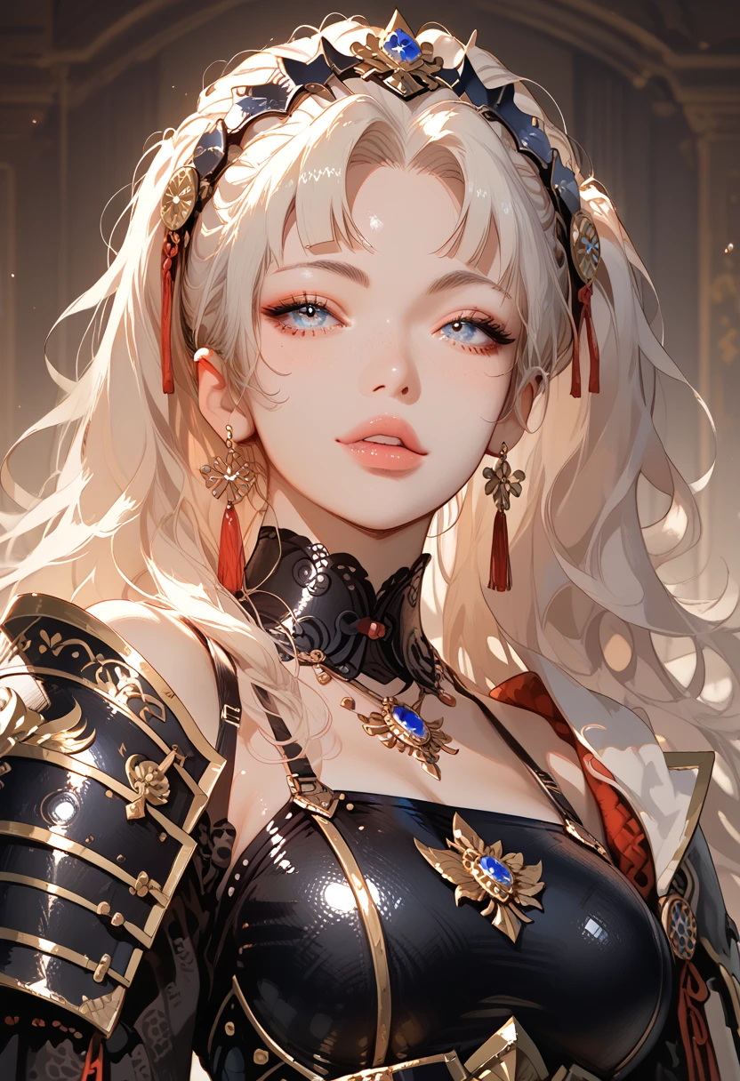 masterpiece、top-quality、hight resolution、High-quality images、8K、1womanl、detaileds、Detailed eye depiction、skin gloss、Glossy Long Platinum Blonde、anastasia、portlate、The Golden City