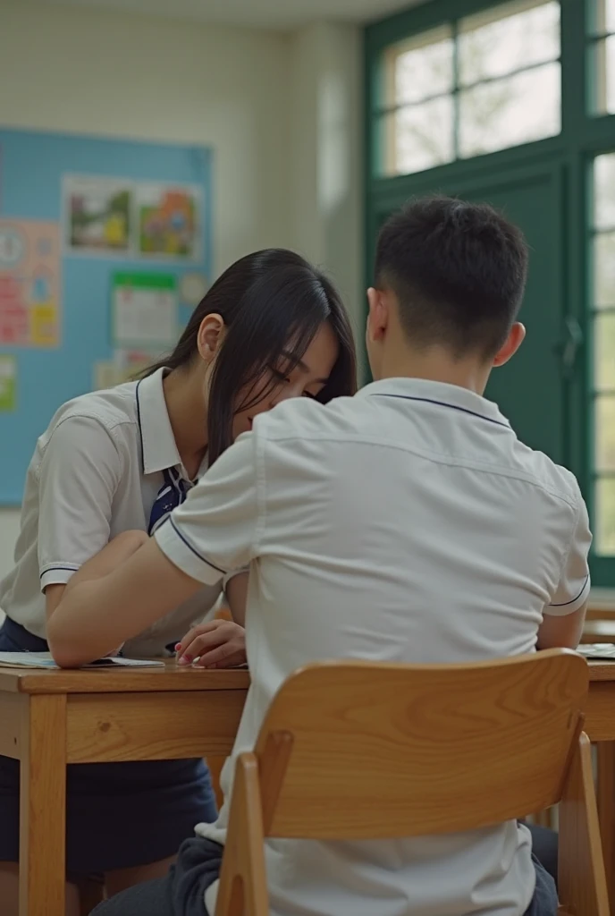 masutepiece, Best Quality, hight resolution, 1girl in,(a 1 girl), 1boy, (40-year-old physical education teacher), (a couple, hetero:1.3), Inside the gymnasium、Spread legs, Sit on the vault box、hi-school girl、Uniforms、(shame, blush, Crying, tearful, AHE Face、Opening Mouth、put out the tongue), (Stand and spread your legs:1.1、Crab crotch、tiptoeing)、(Someone else's hand grabbed the girl's panties), (Girl is being held by a man: 0.3),Grab from behind、Chest grabbing、