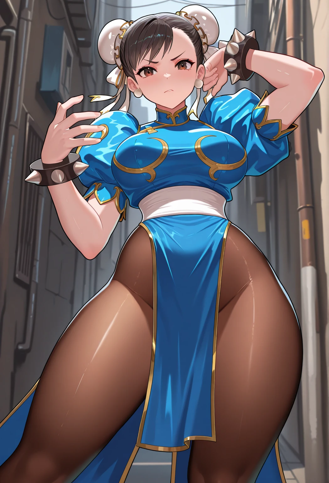lua,noite,Lighting, chun li,belas coxas,brown pantyhose,tantyhose, olhar sedutor, belo rosto