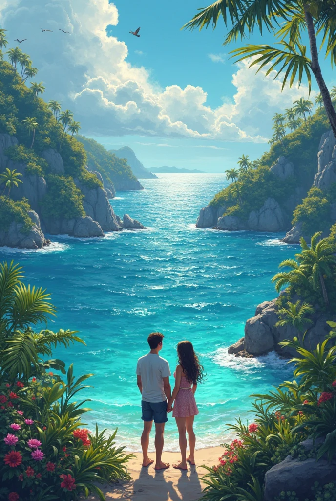 Zoro from One Piece with a Brazilian woman in a hot tub enjoying the sea view