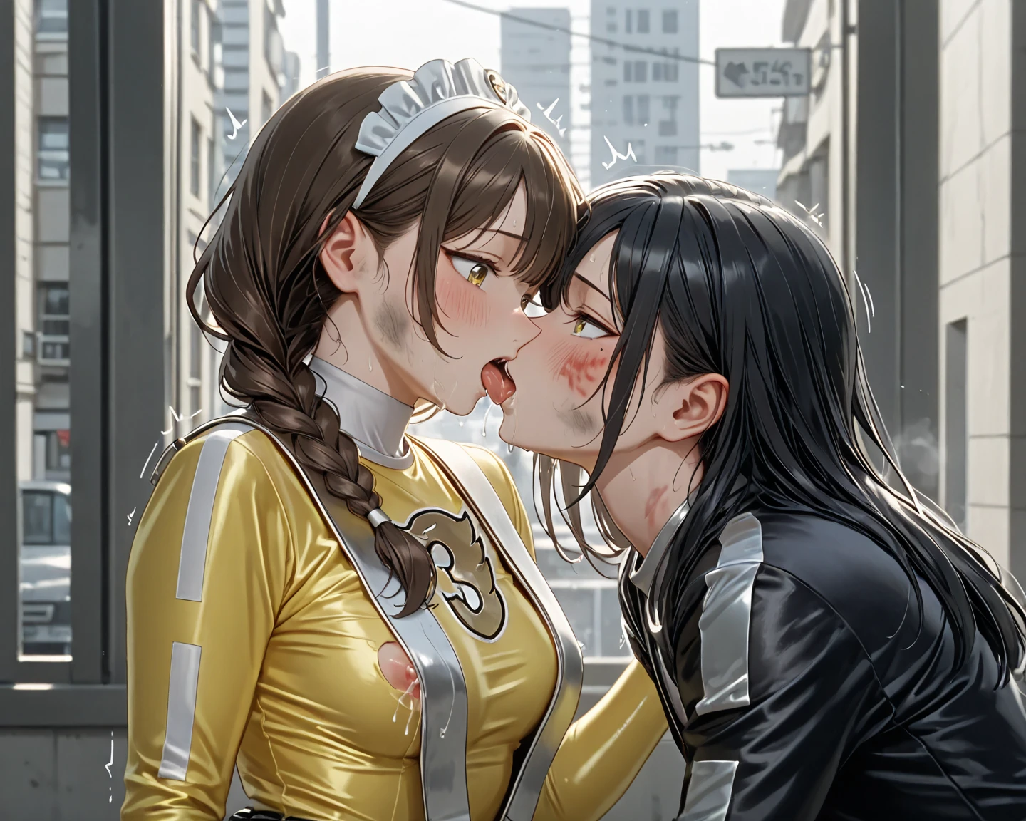 score_9, score_8_up, score_7_up, source_anime, 1boy is faceless male, 1girl, Tokai Teio,high ponytail,horse ear,fake animal tails, blush,{{futantri}},{futanari_hand_job}, female_body_builder,brown hair, full body Shot, zofa belt, chest jewel, forehead mark, black gloves, black boots,zofa bodysuit,latex mask,kissing his face,ahegao, {{bald faceless male}},hetero,upright straddle ,intercourse with a man,vaginal penis,excessive cum,outdoor