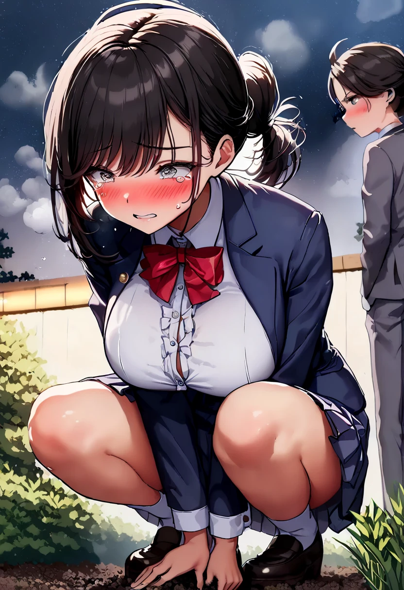 Young girl with black hair, long twintail, twintail hairstyle, (blue eyes), ((small bushy eyebrows)), wearing gothic lolita clothing, lolicon , to school, bored eyes, bored face (Zankuro) drawing style by zankuro artist, Zancrow style, image uploaded in R34, walking to school, flirty smile , suddenly having sex in public, ((doggy style sex)), ((public sex )) naked ass in the male crotch, old man , ((being raped by a decrepit old man in a dirty alley,