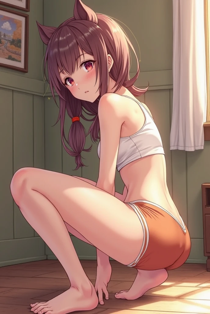 ((masterpiece,Highest quality:1.3,best quality illustration)),(realistic),cowboy shot,独奏,1woman,25 year old beauty,brown hair,ponytail hair,long hair,bangs,brown eyes,(gorgeous big eyes),crying,tears,((very small head:1.3)),((very long body:1.2,skinny)),((tan skin:1.4)),medium breasts,White tube top shirt、navel,White panties,sweat:1.3,gleaming skin,slender body,sitting,spread legs,peeing,Toilet、Public toilets、station、New York City、nsfw,