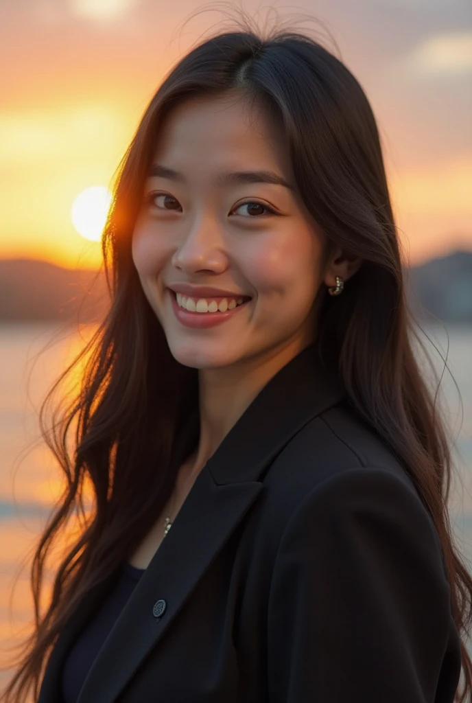 ((top-quality、8K、masterpiece:1.3))、foco nítido:1.2、Perfect Body Beauty:1.4、Slim abs:1.2、((Dark brown long hair、Colossal tits:1.1))、(natural soft light、sea side:1.2)、Highly detailed facial and skin texture、A detailed eye、(二重まぶた)、(((dynamic ungle))),Seaside street corner、Silver thin necklace、drooing eyes、Smiling、White blouses、White button shirt、Gentle expression、Beautie、Wavy Hair、Symbol of the Japan gal、Light makeup