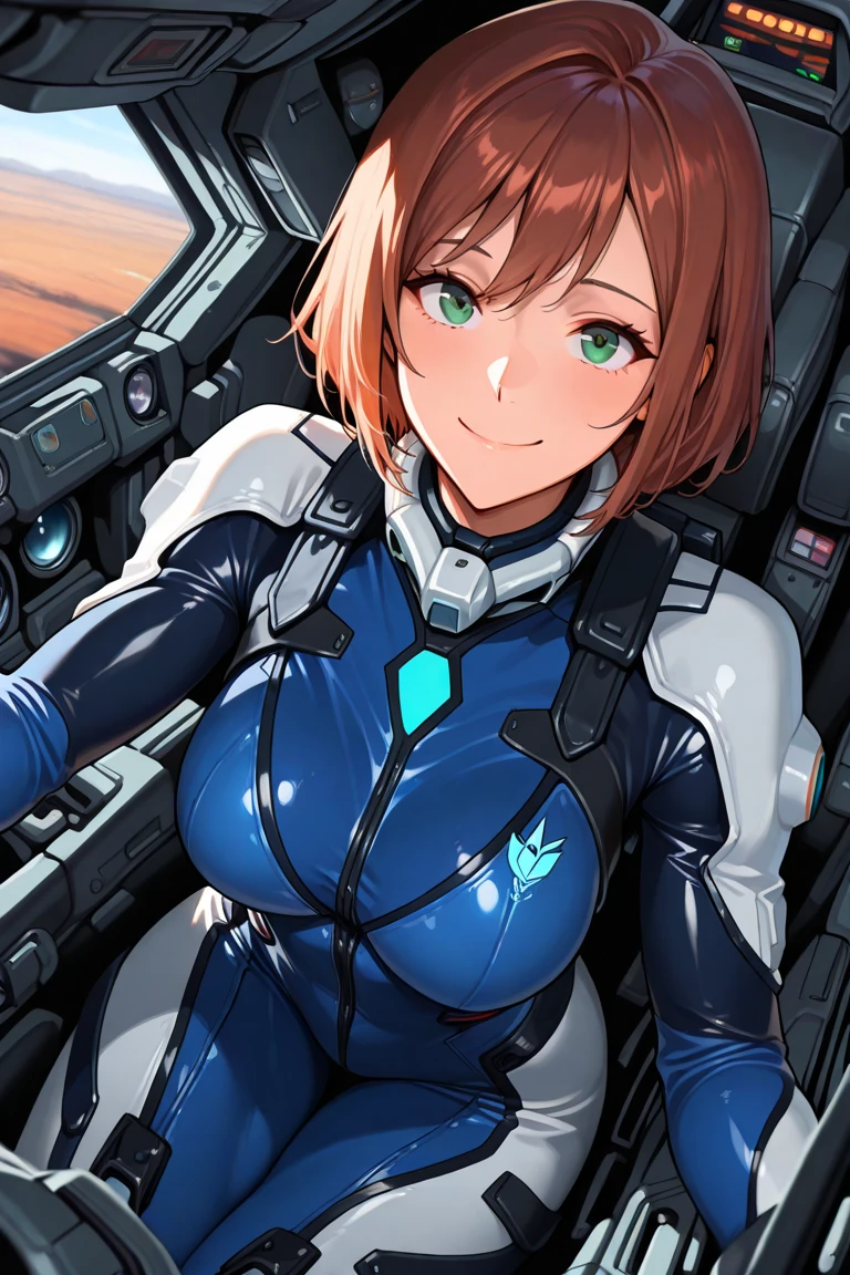 ((Female pilot in the cockpit of a reconnaissance plane), (airplane cockpit), (in flight), (10000 feet altitude)、(sky view):1.7),, short hair, street, emo, BLACK hair, white eyes, eyeliner, apocalypse, girl, nside the (cockpit:1.9) of a (futuristic spaceship:1.6), , blush,sitting on a chair, covered navel, space helmet, muvluv, space helm, plug suit , space helmet, eva helm, space suit, short hair, from side, blue bodysuit, visor helmet
