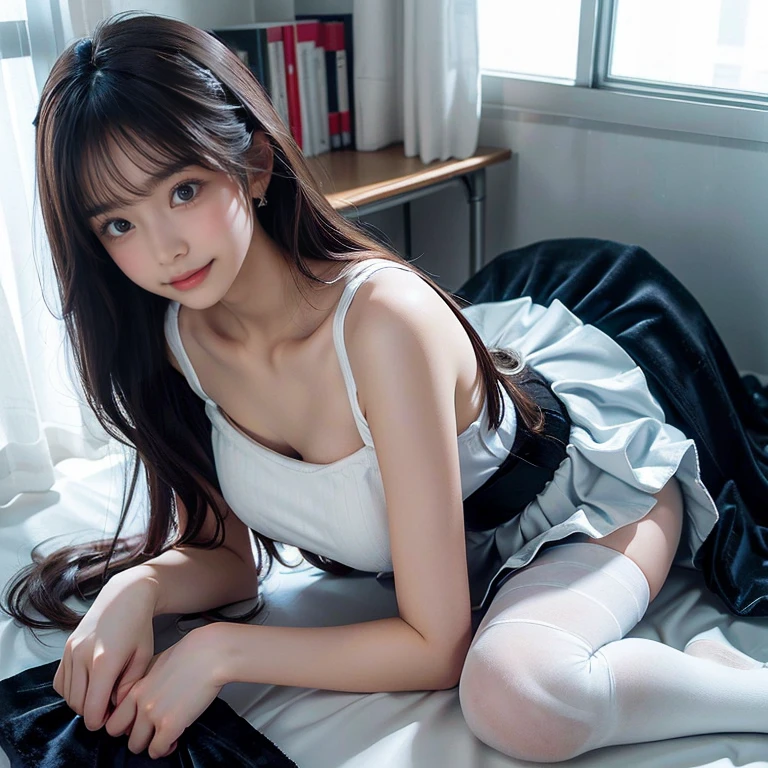 (((Close-up of a girl's face:1.2, Focus on faces))), Twin tails, ((Beautiful girl in cute costume:1.3)), ((Beautiful junior high school girls:1.2, Baby Face:1.5, Idol Face:1.2)), ((Beautiful small face:1.2, Beautifully shaped nose, Moisturizing lips, Groomed eyelashes, double eyelid)), Beautiful breasts, Cleavage, (Ultra-detailed), (ultra high resolution), (Detailed eyes and face:1.2), (highest quality, 8k, masterpiece:1.2, RAW Photos:1.1), (Accurate Shadows), (Photorealistic:1.37), (Filmed with a high-performance camera, Professional photography, Professional Lighting), Detailed skin quality, (Fine and beautiful skin), (nice smile:1.3), (Gaze at the viewer:1.2)