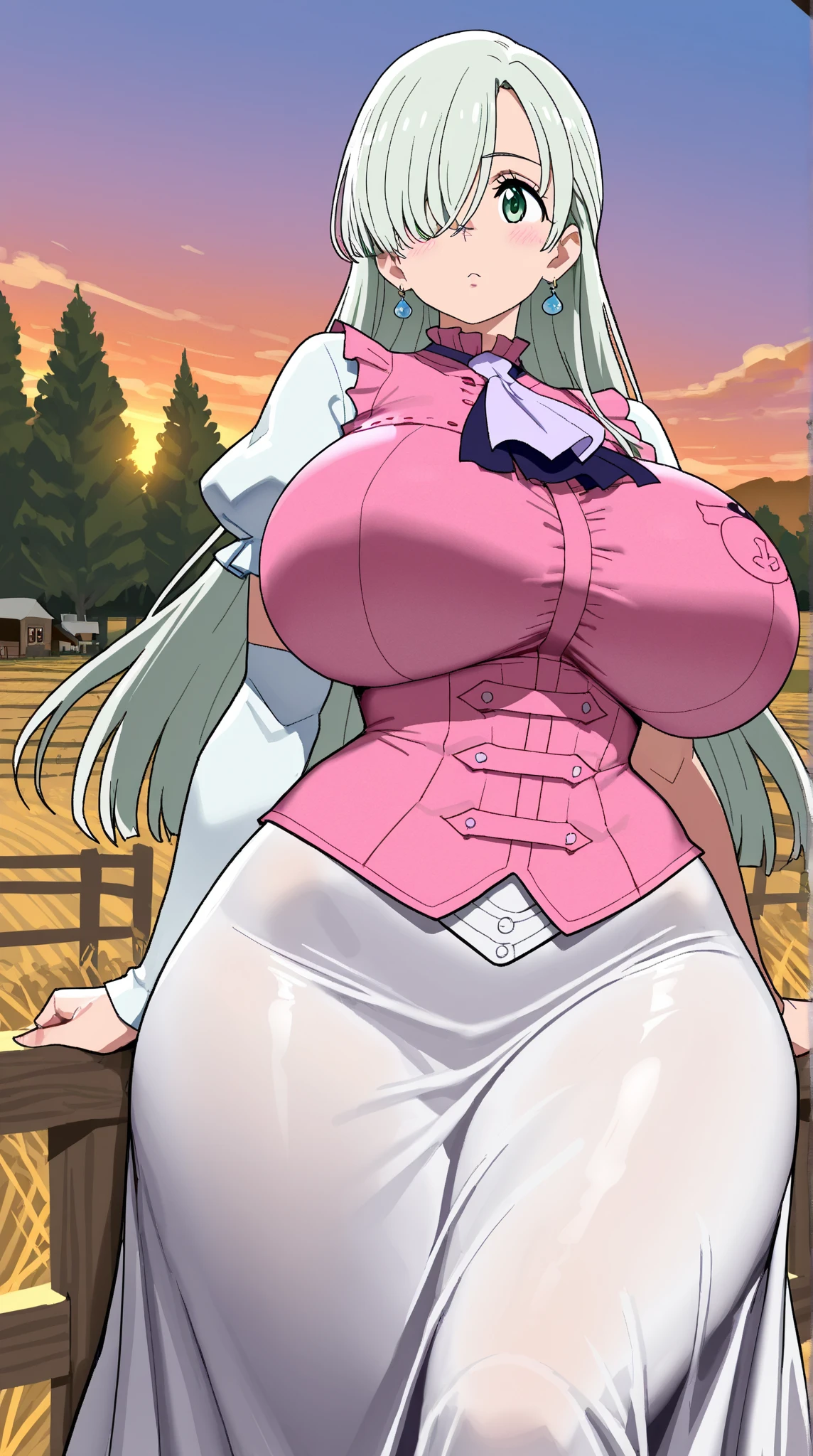 rl,solo,(gigantic breasts:1.3),thick thighs,huge thighs,wide hips,skindentation,twin tails,blonde hair,smile,happylips,plump, long dress, skirt, priestess, long skirt,, walking, full body, flipflops, , veil, dress,traditional clothing, village