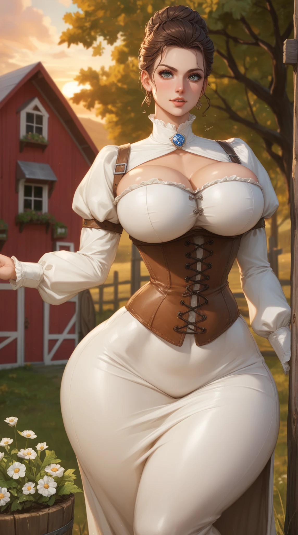 Photo of Anna of Arendelle wearing thight opaque pantyhose, cameltoe, huge breasts, bursting huge breasts, wide hips, busty,