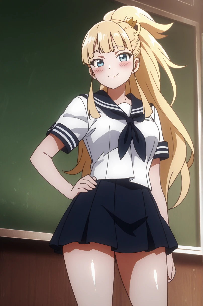 ezwitchregret,maturefemale, green hair,greeneyes,lips,earrings,lipstick, blush, lipstick, long hair, crazy eyes ,masterpiece, best quality, highly detailed, a anime girls in sailor uniforms with a gun posing for a picture,
evil smile, smile, open mouth,black_serafuku, ecchi anime style, anime girls ,
ecchi style, ecchi, shipgirls, digital anime art!!, high school girls, holding a gun, hold a gun, anime style 4
k, micro skirt, exposed belly, exposed navel, exposed midriff,
exposed lower belly,school, classroom
