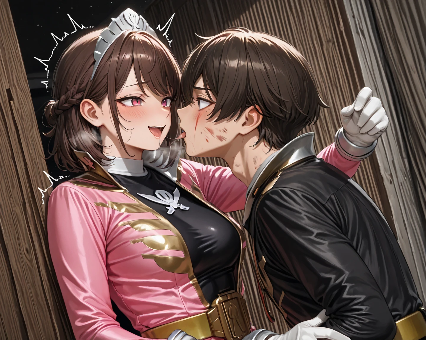 8K quality、High resolution、Two Adventurers、Realistic skin texture、Two women love a penis sandwiched between them、High resolutionの肌、Women licking a man&#39;s penis with their tongues、Princess Hair、thin、Small and young breasts、Open the mouth to reveal a realistic tongue、Beautiful cleavage、Gray Hair、blue eyes、thin脚、Blonde French braid、、Full Body Shot、Wetting、Tearing clothes