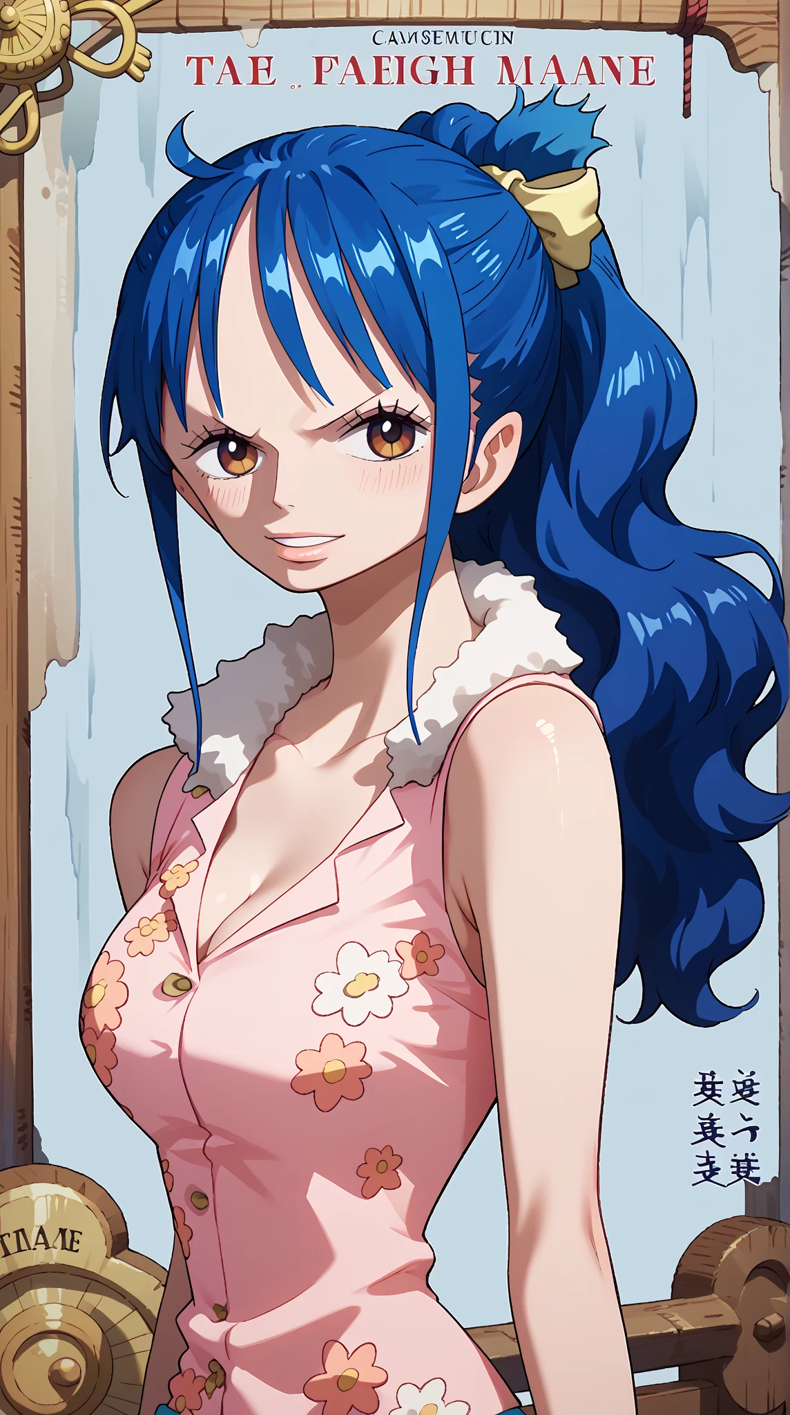 score_9, score_8_superior, score_7_superior, score_9, sauce_anime, Break Nico Robin SDXL, One girl, alone, Long Hair, chest, View your viewers,Closed eyes, blue eyes, large chest, Black Hair, belly button, chestの谷間, Mouth closed, The body is bound with rope,clavicle, Blue jacket, Short sleeve, abdomen, Shiny, sign, Stomach, Crop top, petal, Wear glasses on your head, zipper, Cropped jacket,  salon, zipper pull tab, Colored glasses, I slicked my hair back., Collared jacket, Partially defrosted, Nico Robin, superiorから,