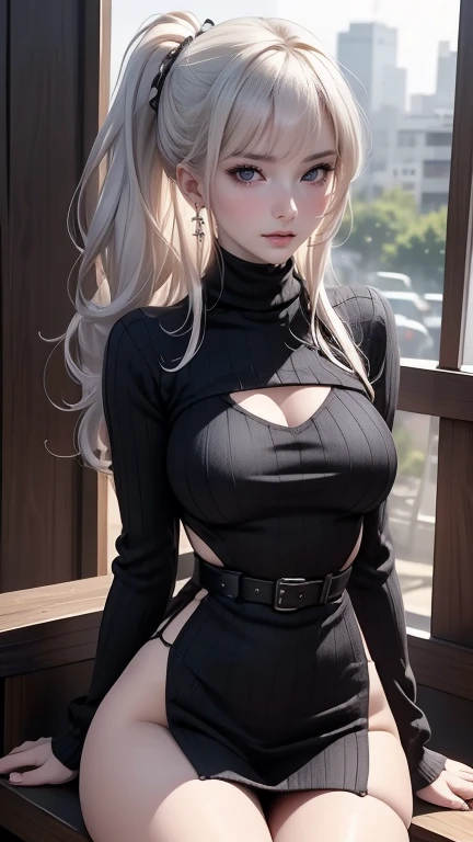 #Basics A girl is posing for a photo, animeのかわいい女の子, (((One Girl, Baby Face, Young girl, 16 years old))),
BREAK
#Clothing Accessories
(White high neck knit sweater + Roll up your sleeves + Tight fit at the waist with a black belt + black leather pencil mini skirt + Shiny and sheer black pantyhose, Lace-up boots),
Red gemstone earrings, fancy silver necklace,
BREAK
#Features
((Blonde)), (Bangs that expose the forehead, Beautiful forehead), Curly hair, (Long Hair : Standard length hair + Fuller Hair + Hair curled outside + Thin Hair),
(Droopy eyes, blue eyes), (Small breasts), ((Tanned and dark skin:1.4)),
BREAK
#background environment
(noon、(Stone path lit by sunlight, garden, A rural townscape can be seen in the background.)),
#Facial Expression Pose
((Wicked Smile), (A powerful walking pose with arms naturally hanging down at the sides)),
#composition
((Face the camera, Cowboy Shot)),
BREAK
#Body parts elements
(Detailed hair, Beautiful Hair, Shiny Hair),
(double eyelid, Long eyelashes),
(Expression of fine eyes, Beautiful and delicate eyes, Sparkling eyes, Eye Reflexes, Glitter Eyeliner),
(Human Ear),
(Beautiful Nose, Thin Nose),
(Glossy lips, Beautiful Lips, Thick lips, Glossy Lips, Natural Cheeks),
(Detailed face, Symmetrical facial features),
(Detailed skin, Textured skin, Beautiful Skin, Shiny skin),
BREAK
#Quality
(((Highest quality)), ((masterpiece)), ((Very detailed))), ((High resolution), (16K,1080P)),
(Realistic), (Anatomically correct),
((comics, anime)), (3DCG), CG illustration,