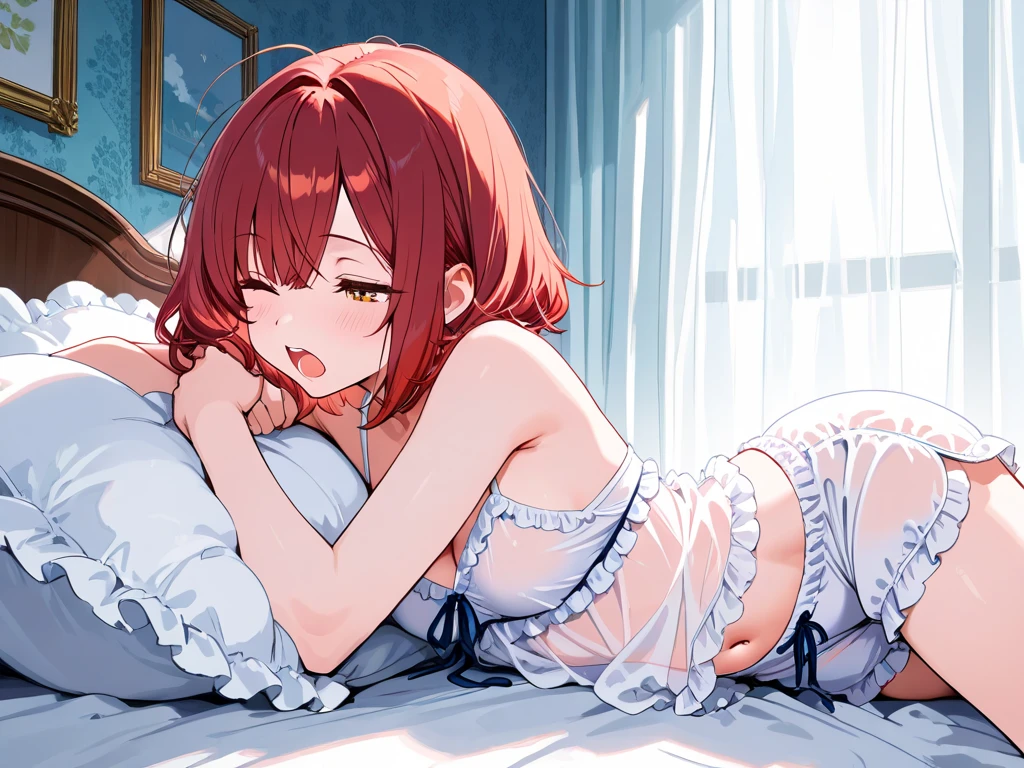 high quality, high resolution, extreme detail, masterpiece, 1girl lying in bed, view from top, <lora:Lingerie_LoRA:1>, lingerie, naked