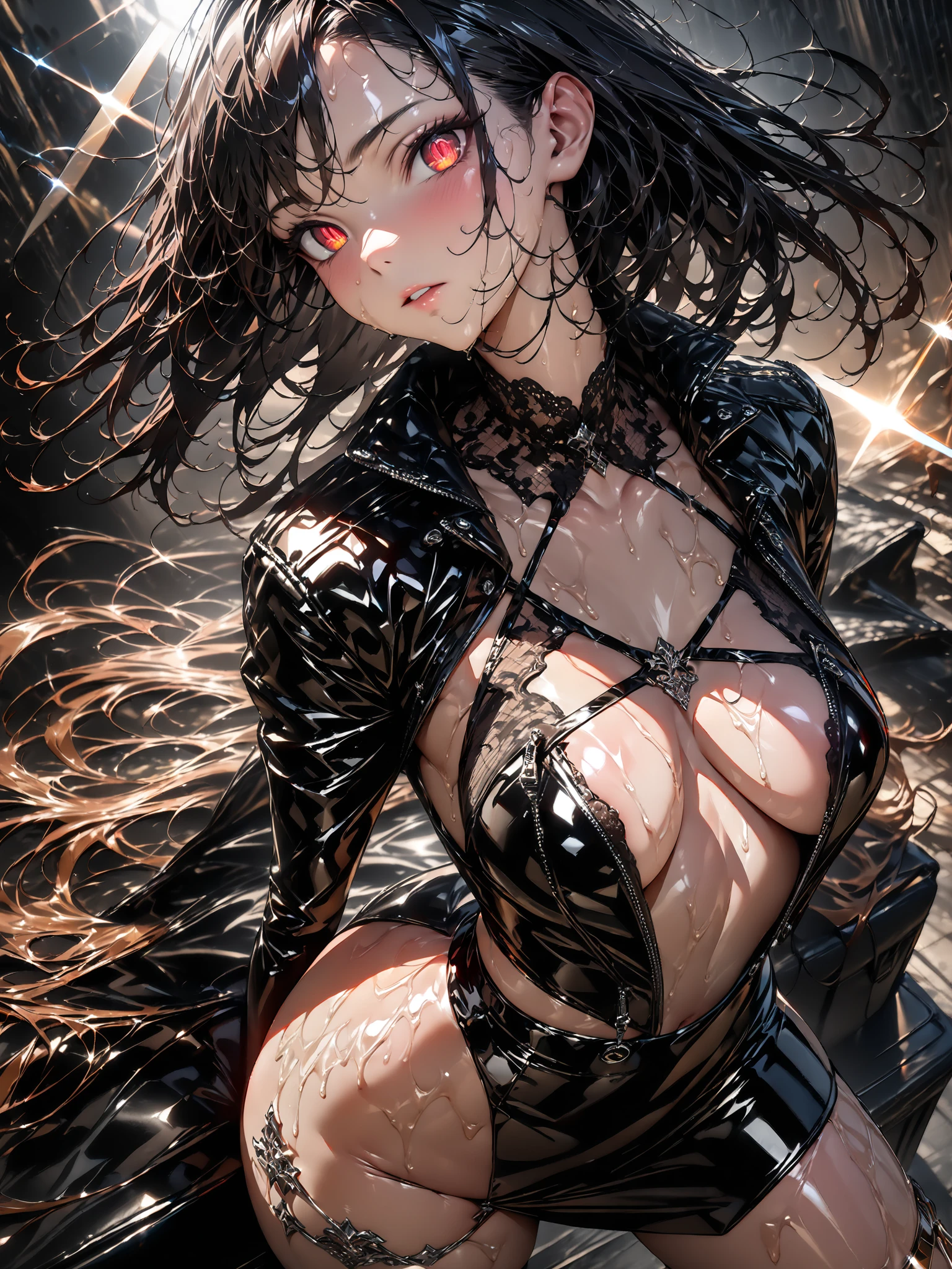 woman,wind,披wind,Black leather jacket,Catwoman,Rogue,Whip,((插画wind格))