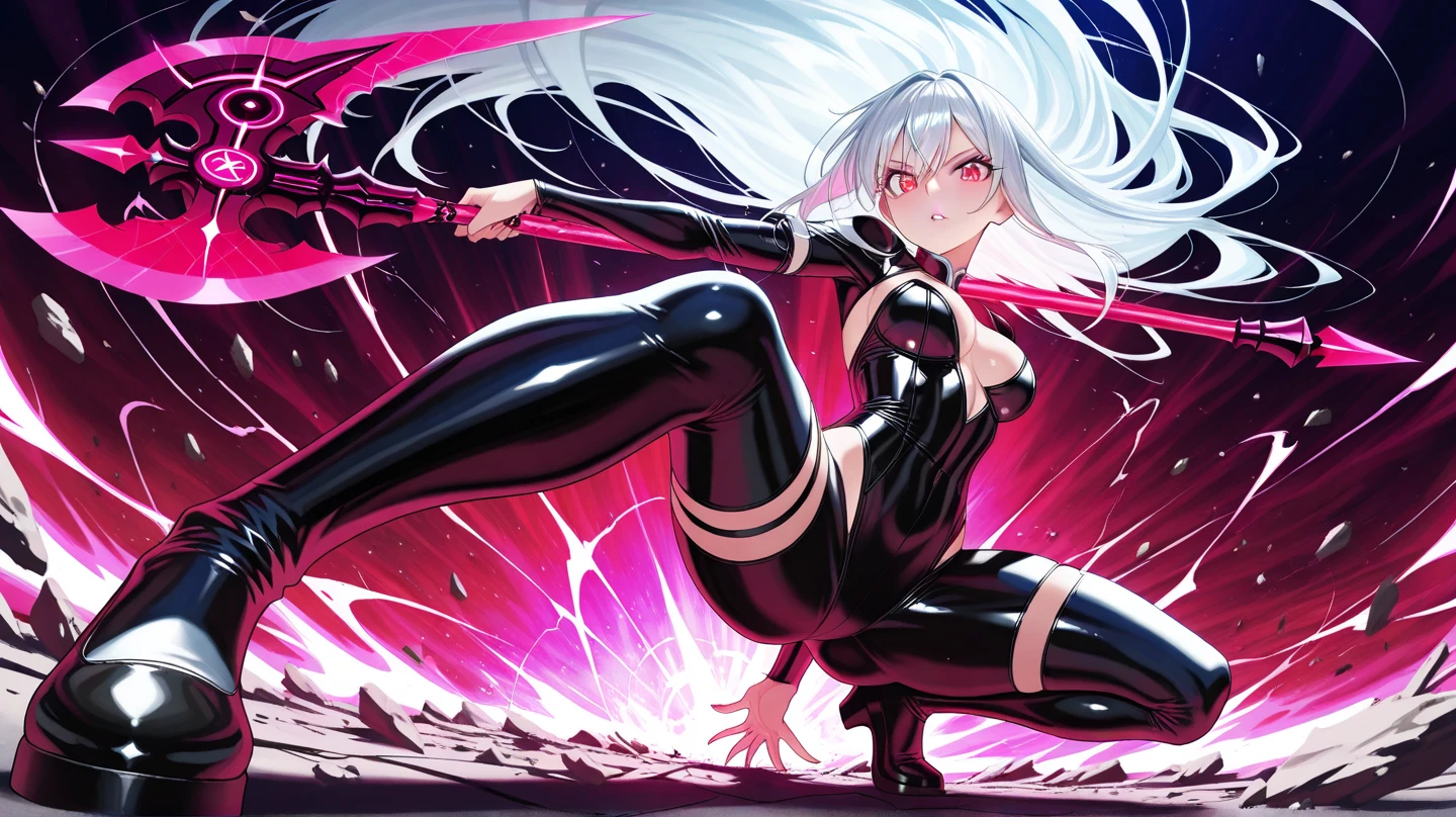 cute girl, Short white hair and light white smoke coming out of it, Red eyes, black clothes, full body, Smoke coming out of her hair like an incense stick, sexy body, sexy,
