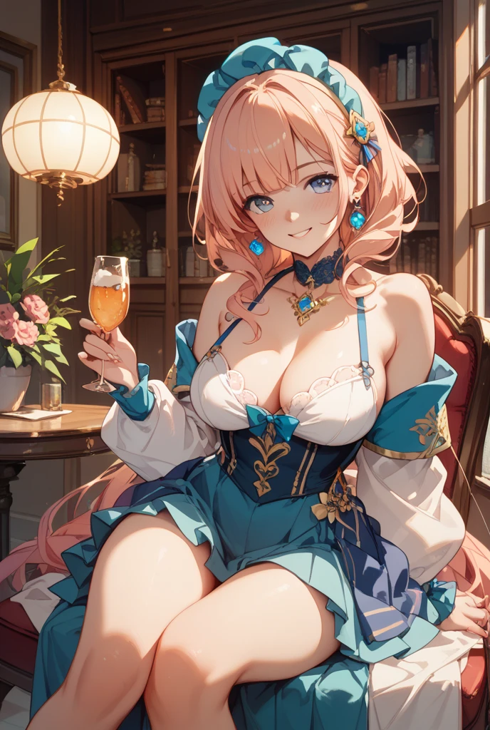 Erotic Anime Illustration、Highest image quality、A voluptuous high school girl flattering herself at a bookstore、perfect proportions、lovelive、blazer、Overwhelmingly huge breasts beyond the norm、thick legs with fat、cowboy shot、ecstatic expression、big areola、Exposing Vagina、squatting