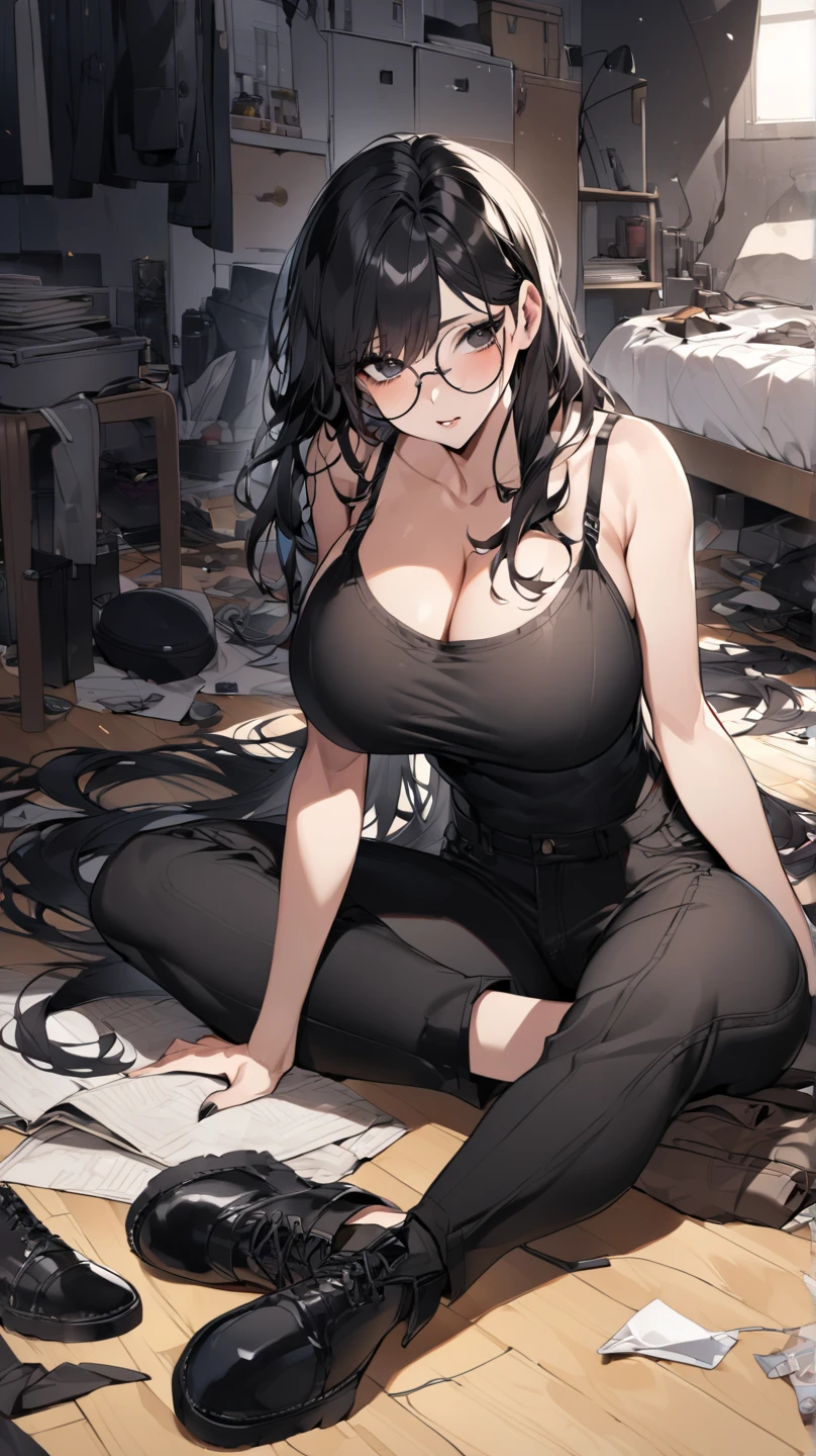 full body,random office lady fashion,(Thin type),(large breasts),(random sexy pose),(random hairstyle),(Highest image quality,(8K), Ultra-realistic, Best Quality, High quality, High Definition, high quality texture, high detailing, Beautiful detailed, fine detailed, extremely details CG, Detailed texture, realistic representation of face, masterpiece, presence),(wearing glasses:1.2),black pantyhose,(all fours:1.5)top-down bottom-up